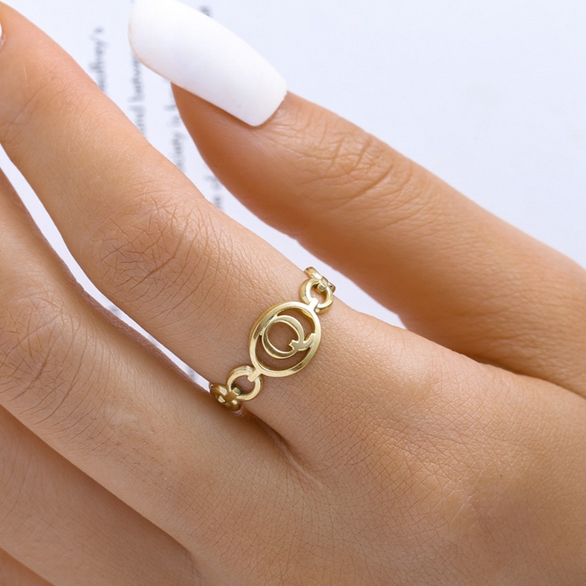 A-Z inital letter Stainless steel ring Hollow Out Silver  / Gold initial alphabet ring for women