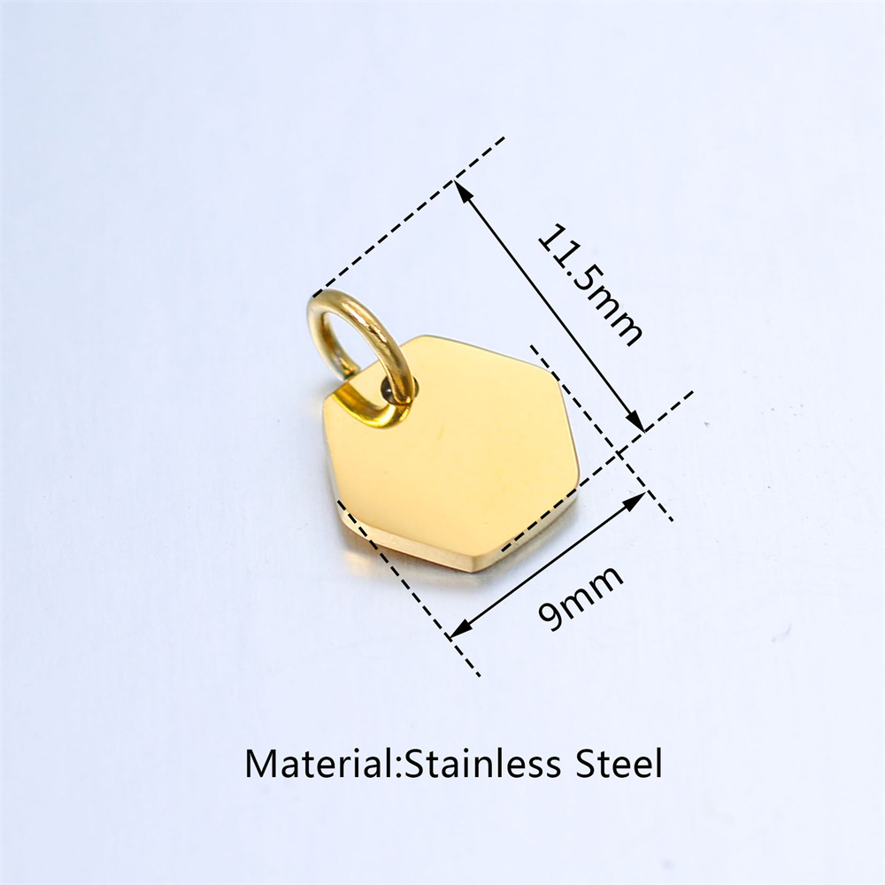 Blank stainless steel jewelry tag logo Silver  / Gold Square hexagon metal tag for jewelry making with custom logo