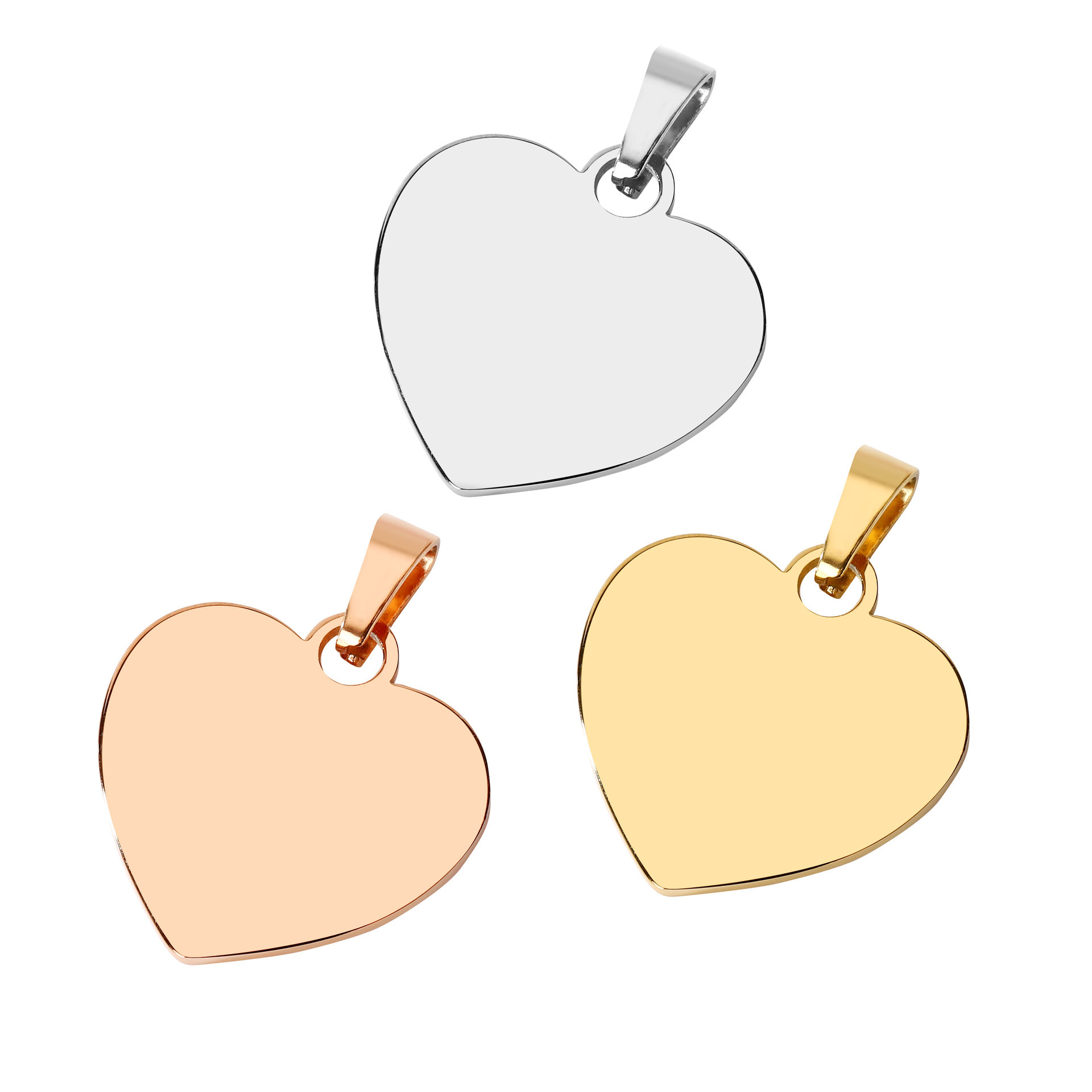 Heart design Stainless steel Blank Tag Pendant 20mm Silver / Gold / Rose gold Heart Pendant with Custom laser logo