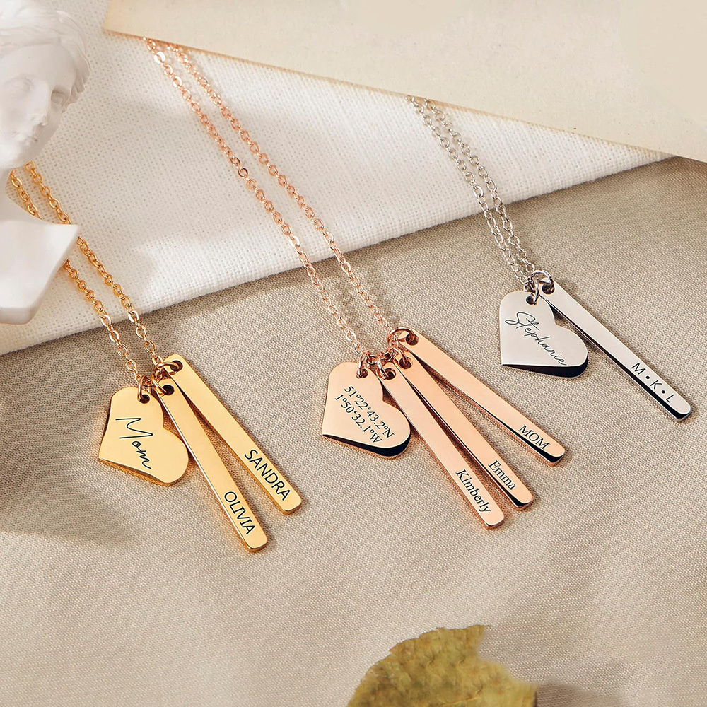 3PCS Blank Stainless Steel Bar Pendant necklace Silver / Gold / Rose gold Bar Necklace with Custom laser logo