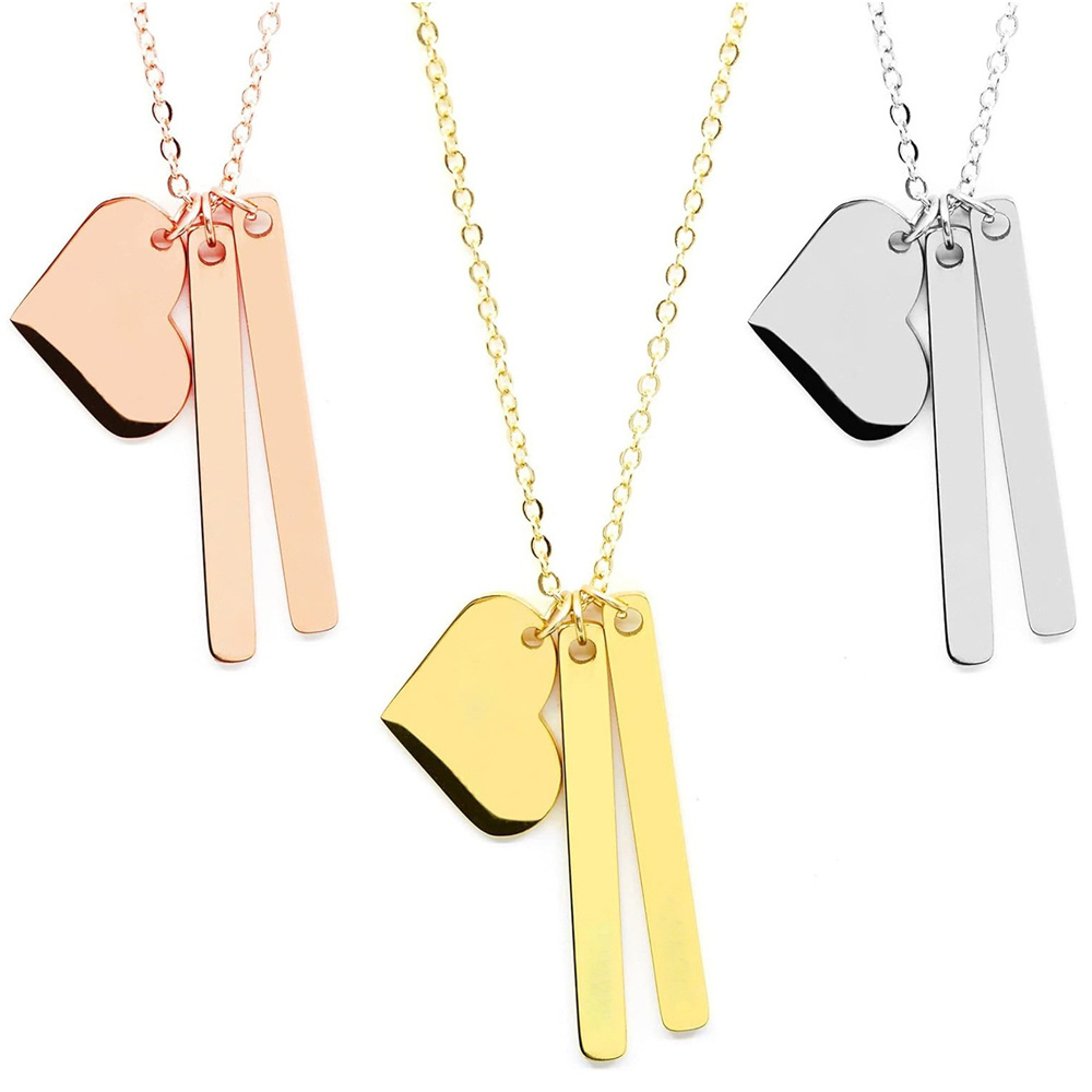 3PCS Blank Stainless Steel Bar Pendant necklace Silver / Gold / Rose gold Bar Necklace with Custom laser logo