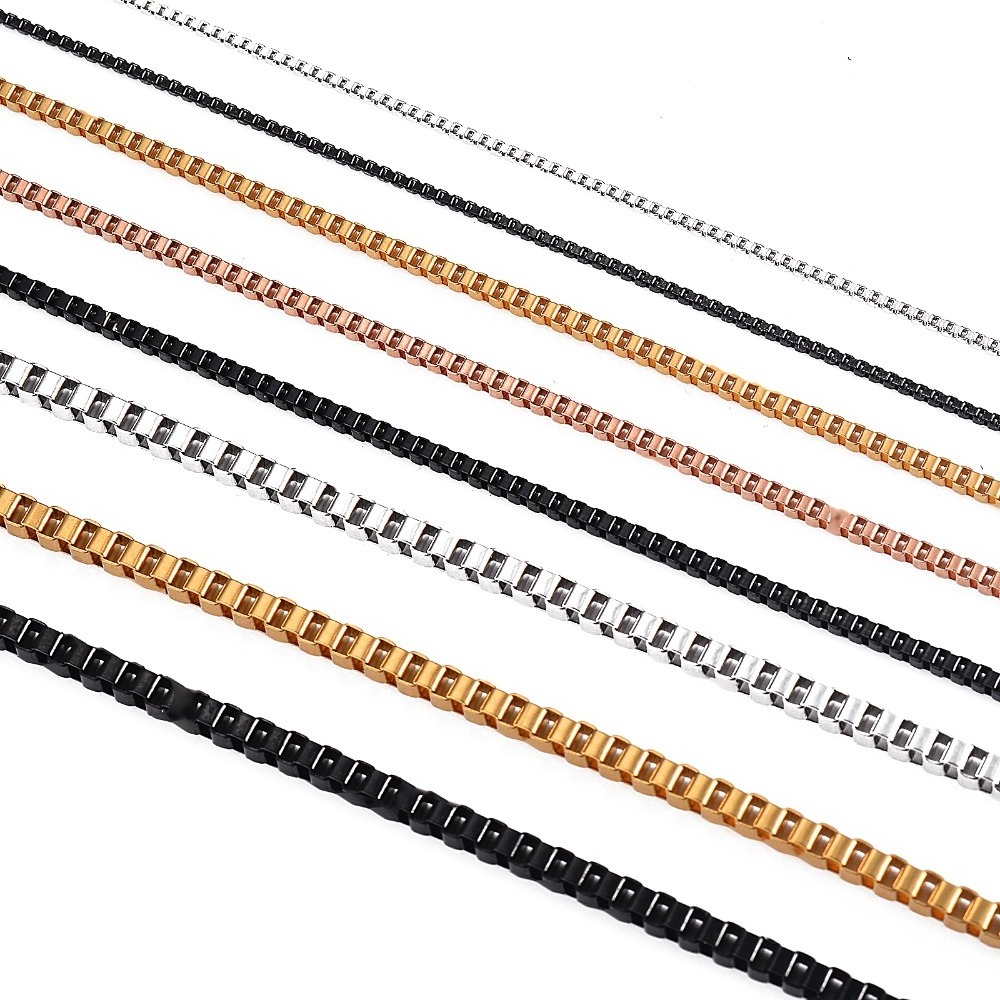 Wholesale various size Silver / gold / rose gold / black / Box necklace chain 316L stainless steel Box chain necklace