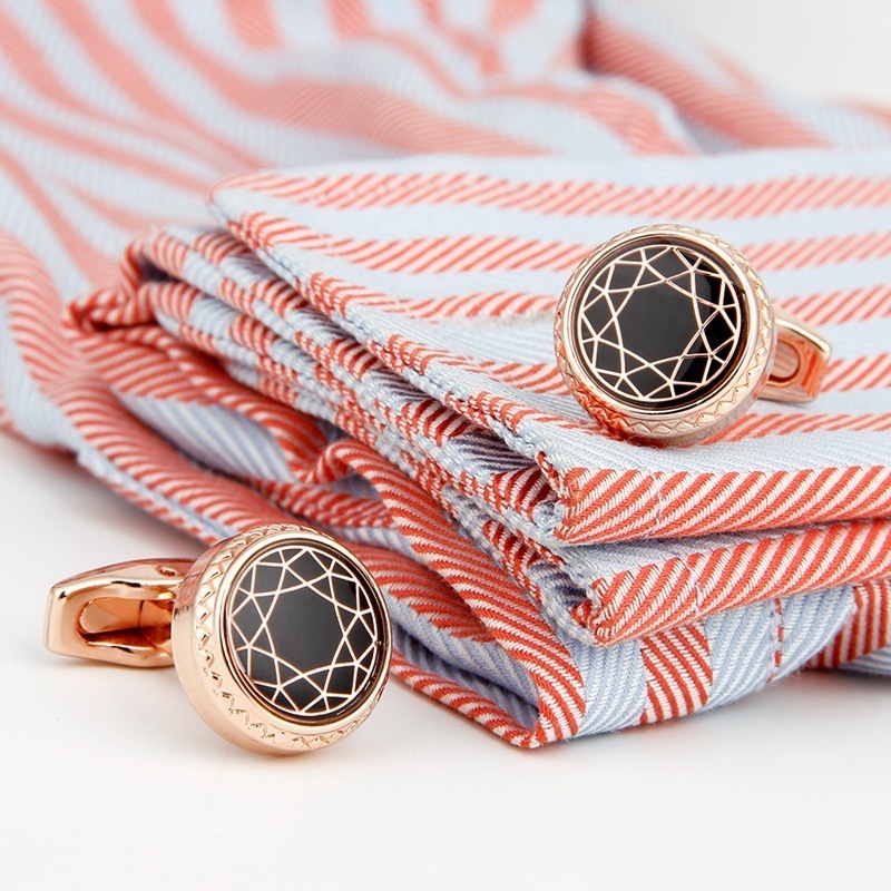 Wholesale Vintage Flower mens cufflinks 16mm Round Gold / Rose gold plated copper metal cufflinks for Men shirt