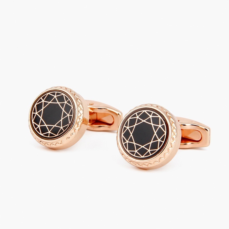 Wholesale Vintage Flower mens cufflinks 16mm Round Gold / Rose gold plated copper metal cufflinks for Men shirt