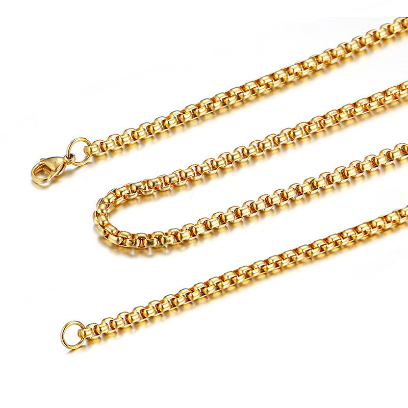 Wholesale 24inches gold rolo chain necklace 316L stainless steel 2.5mm square rolo necklace chain for jewelry making