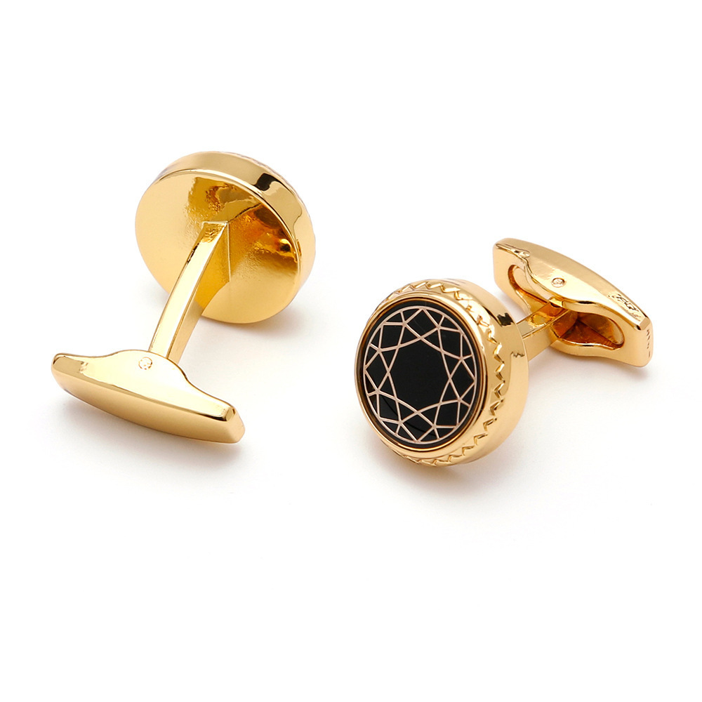 Wholesale Vintage Flower mens cufflinks 16mm Round Gold / Rose gold plated copper metal cufflinks for Men shirt