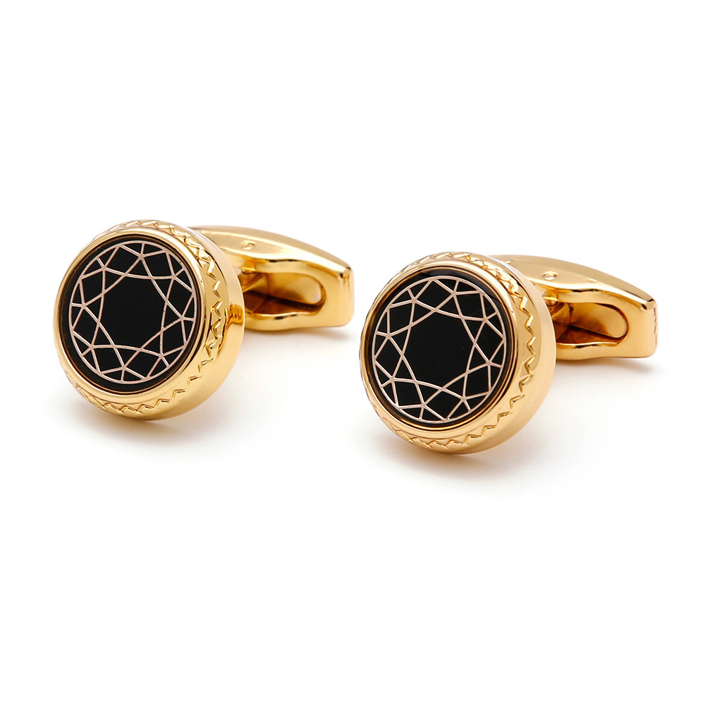 Wholesale Vintage Flower mens cufflinks 16mm Round Gold / Rose gold plated copper metal cufflinks for Men shirt