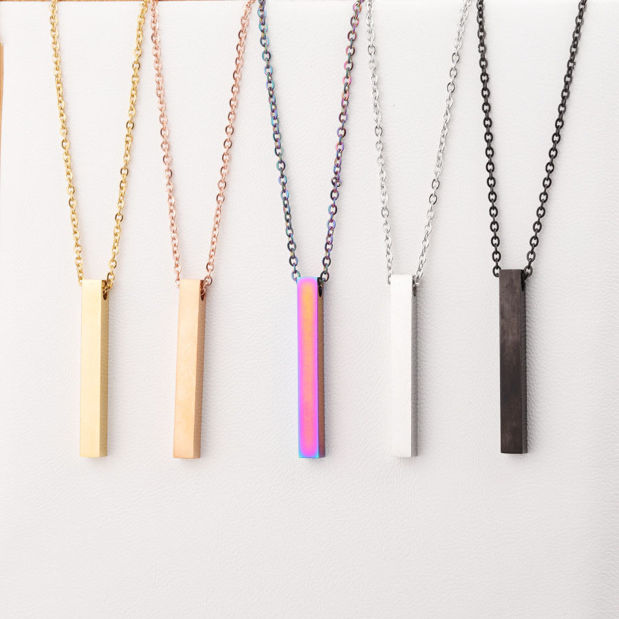 Blank 5*40mm Stainless steel 3D bar Pendant necklace Silver / gold / rose gold / bar necklace with custom laser logo