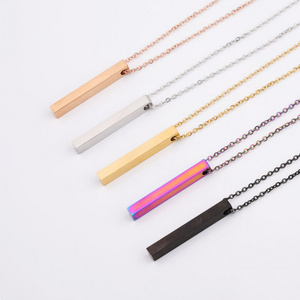 Blank 5*40mm Stainless steel 3D bar Pendant necklace Silver / gold / rose gold / bar necklace with custom laser logo