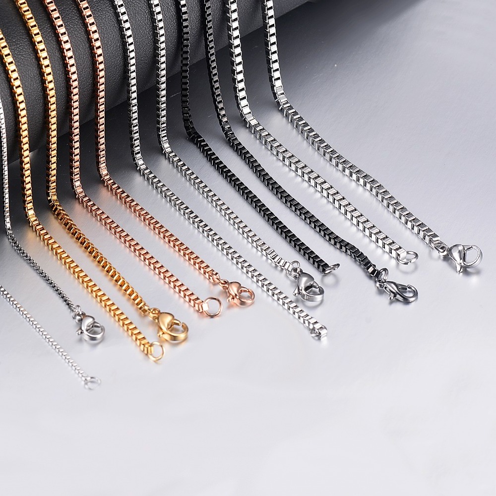 Wholesale various size Silver / gold / rose gold / black / Box necklace chain 316L stainless steel Box chain necklace