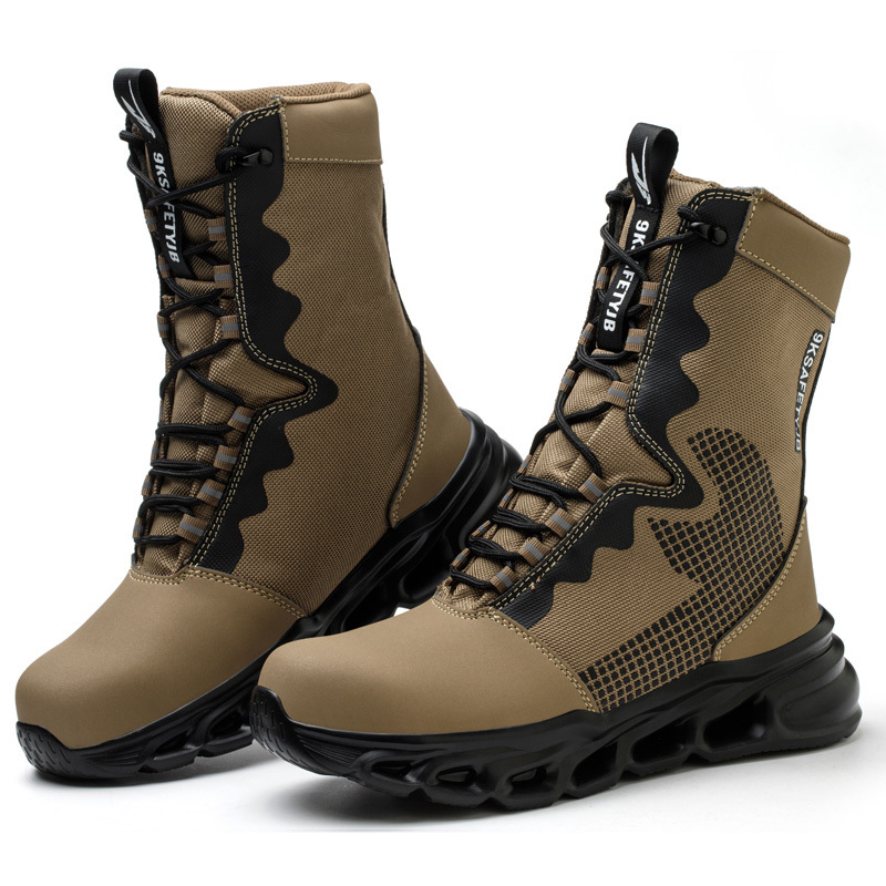 Functional industrial safety work shoes lightweight dust-proof combat boots high-top steel toe casual safety boots for men