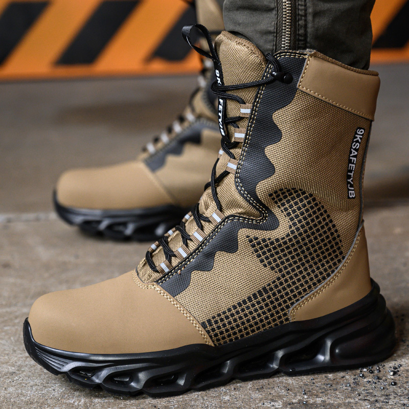 Functional industrial safety work shoes lightweight dust-proof combat boots high-top steel toe casual safety boots for men