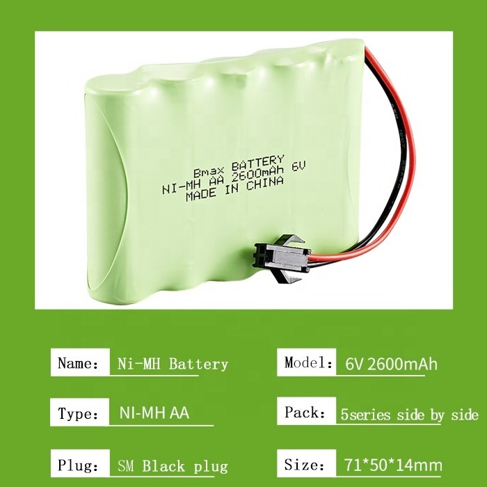 NiMH Battery Packs AA 6V 2600mAh Battery with male SM Black Plug Type for RC Toys Rechargeable nimh Batteries