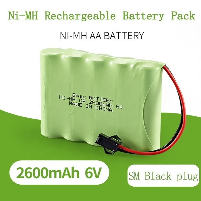 NiMH Battery Packs AA 6V 2600mAh Battery with male SM Black Plug Type for RC Toys Rechargeable nimh Batteries