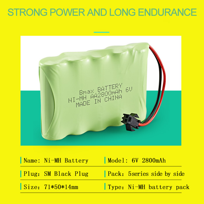 High Capacity NiMH Battery Pack AA 6V 2800mAh Battery with male SM 2P Plug for RC Cars and Trucks Rechargeable Batteries