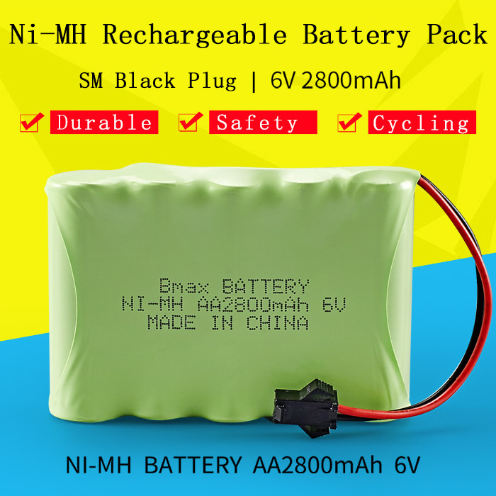 High Capacity NiMH Battery Pack AA 6V 2800mAh Battery with male SM 2P Plug for RC Cars and Trucks Rechargeable Batteries