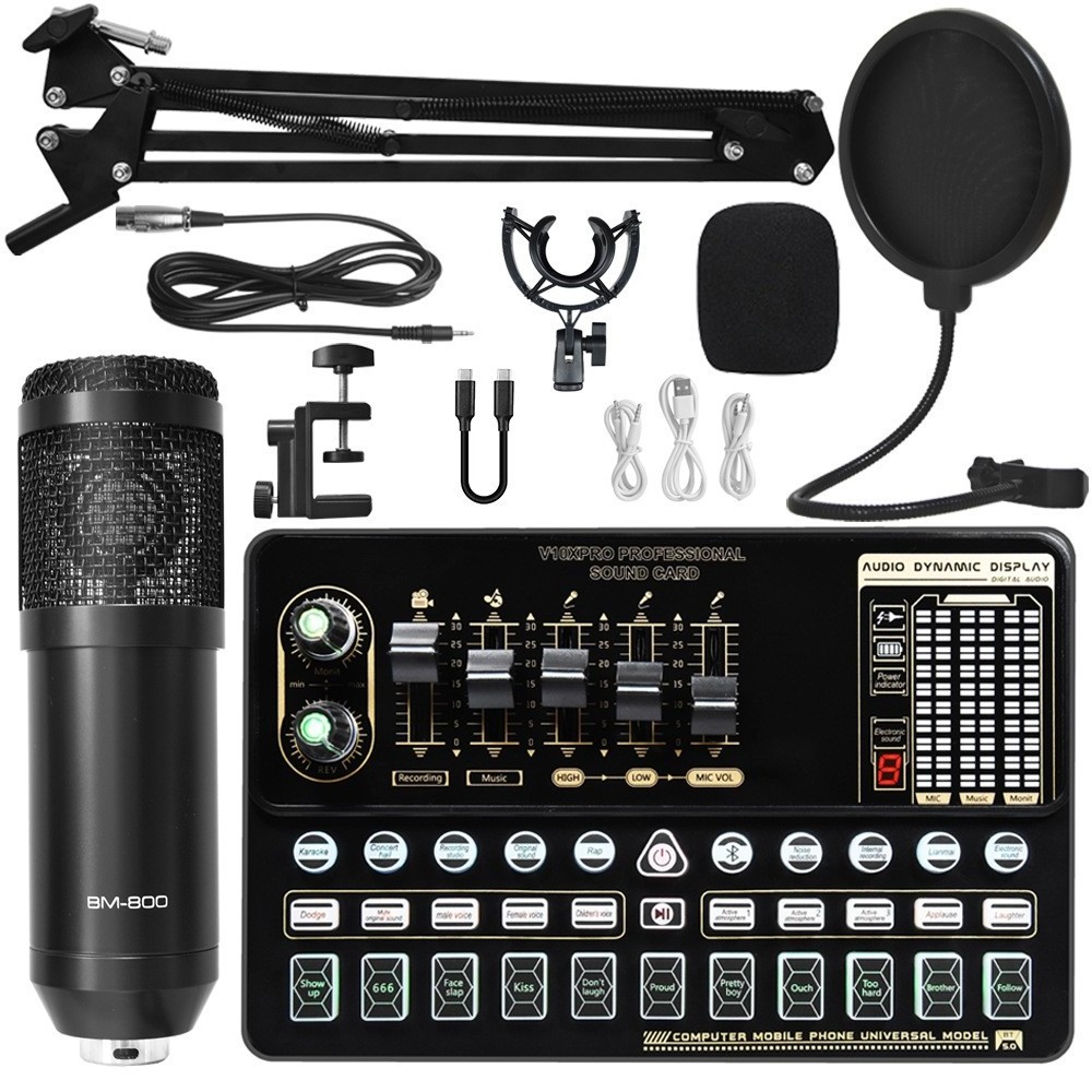 Sound Card Set Live Streaming Usb Sound Card With Microphone Studio Recording Equipment Condenser