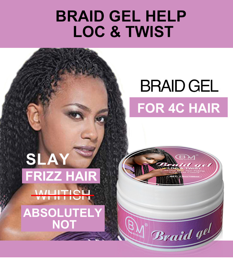 Non flaking private label braid in loc gel custom all day locks 4c neat braid gel extra hold