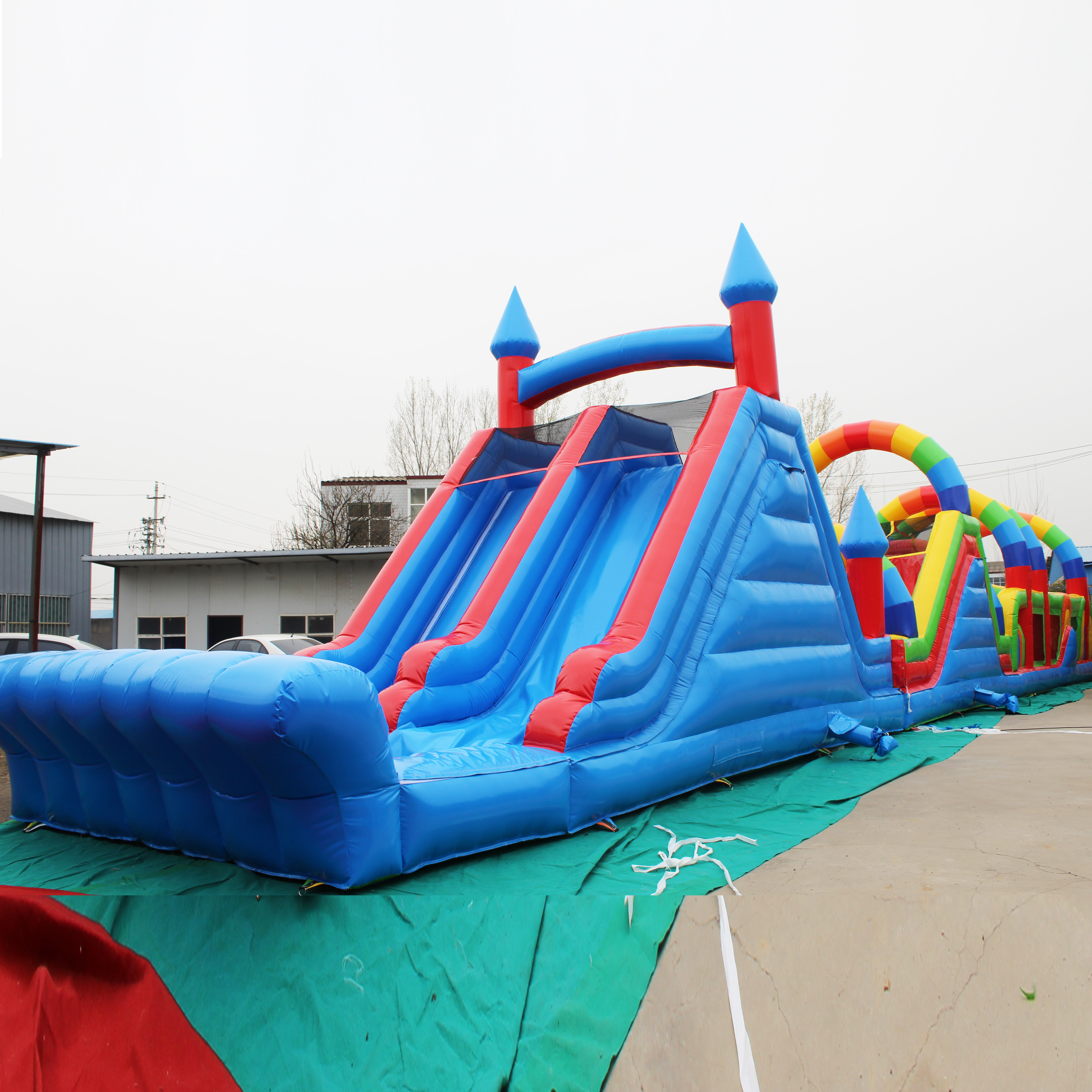 Commerical Rental 65 Blue Yellow Inflatable Dog Obstacle Course Inflatable Wipeout Course Obstacle Game for Sale