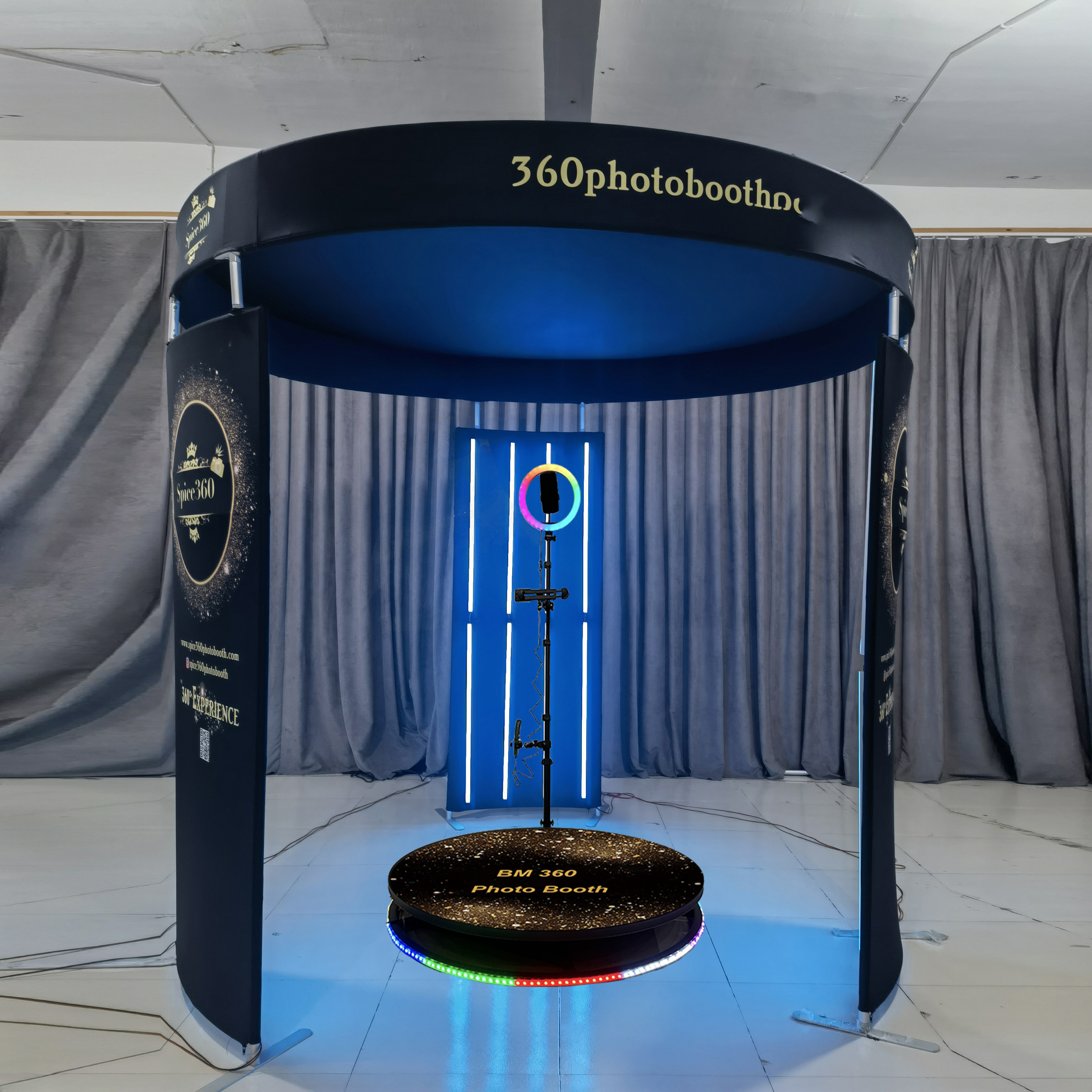 Custom 360 Photo Booth Enclosure Backdrop Stand with Colorful Led Lights 360 Camera photo booth Digital Exhibition Booth