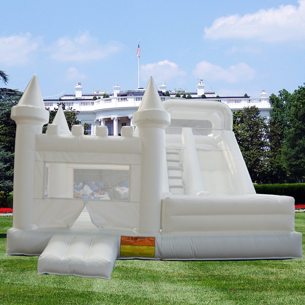 Commercial White Bounce House 13x13 Slide for Toddler and Kids Inflatable White Bouncy Castle for Wedding