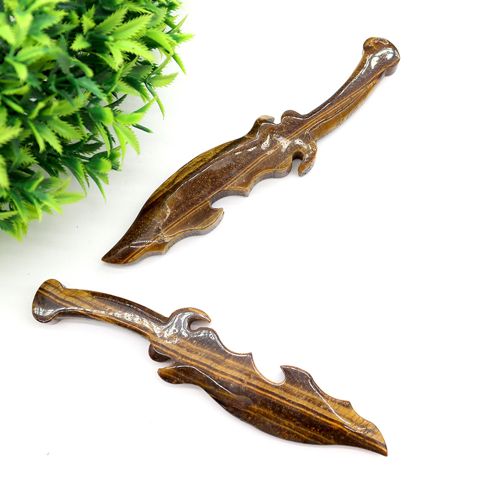 Hot selling natural Obsidian Tiger's eye stone carving knife crystal dagger knife