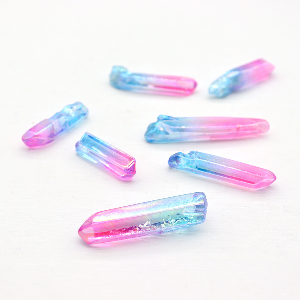 Pink and Blue Irregular Aura Quartz Healing Crystal Wand Pointed for Decoration