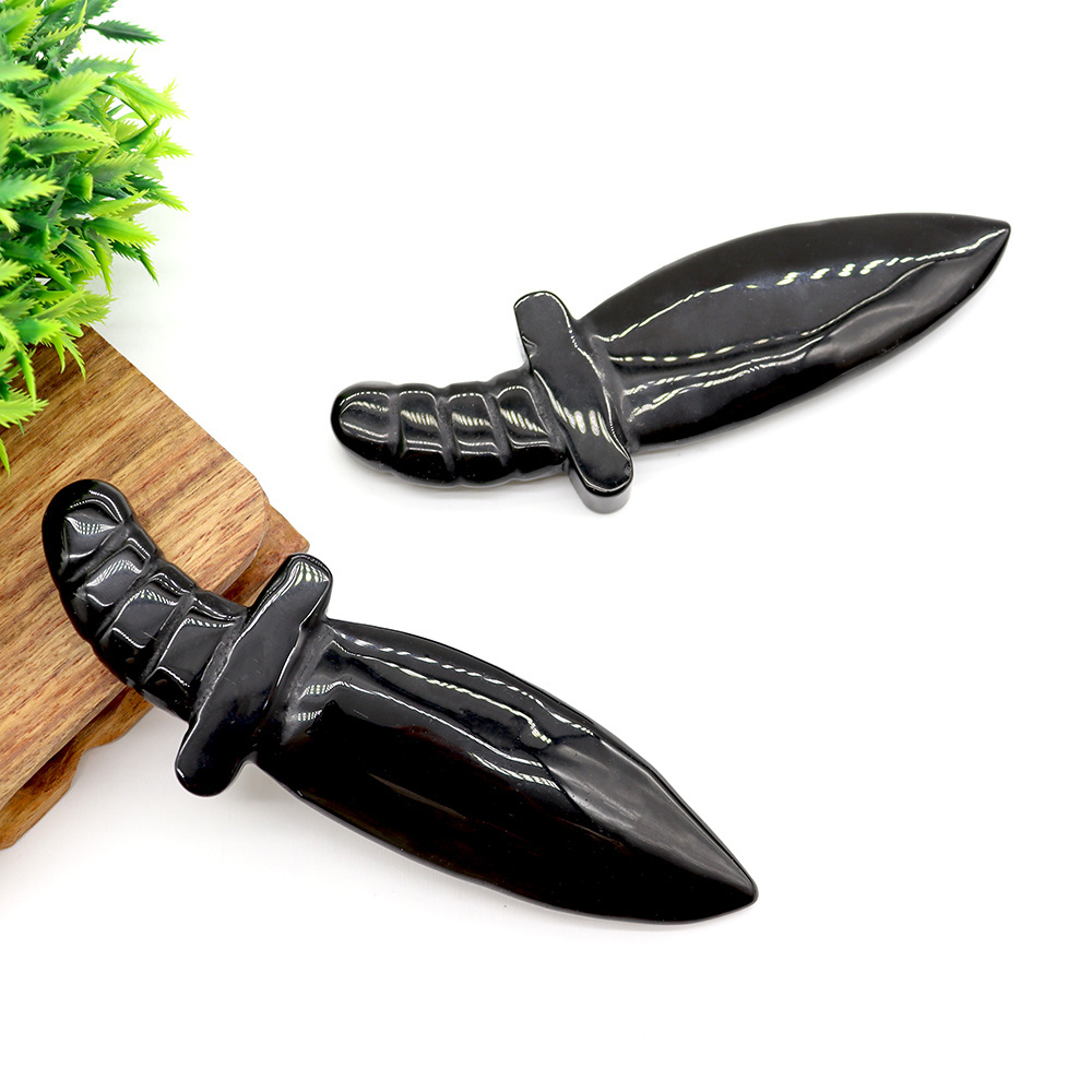 New arrival Folk Crafts Black Obsidian Crystal Carving Dagger Knife