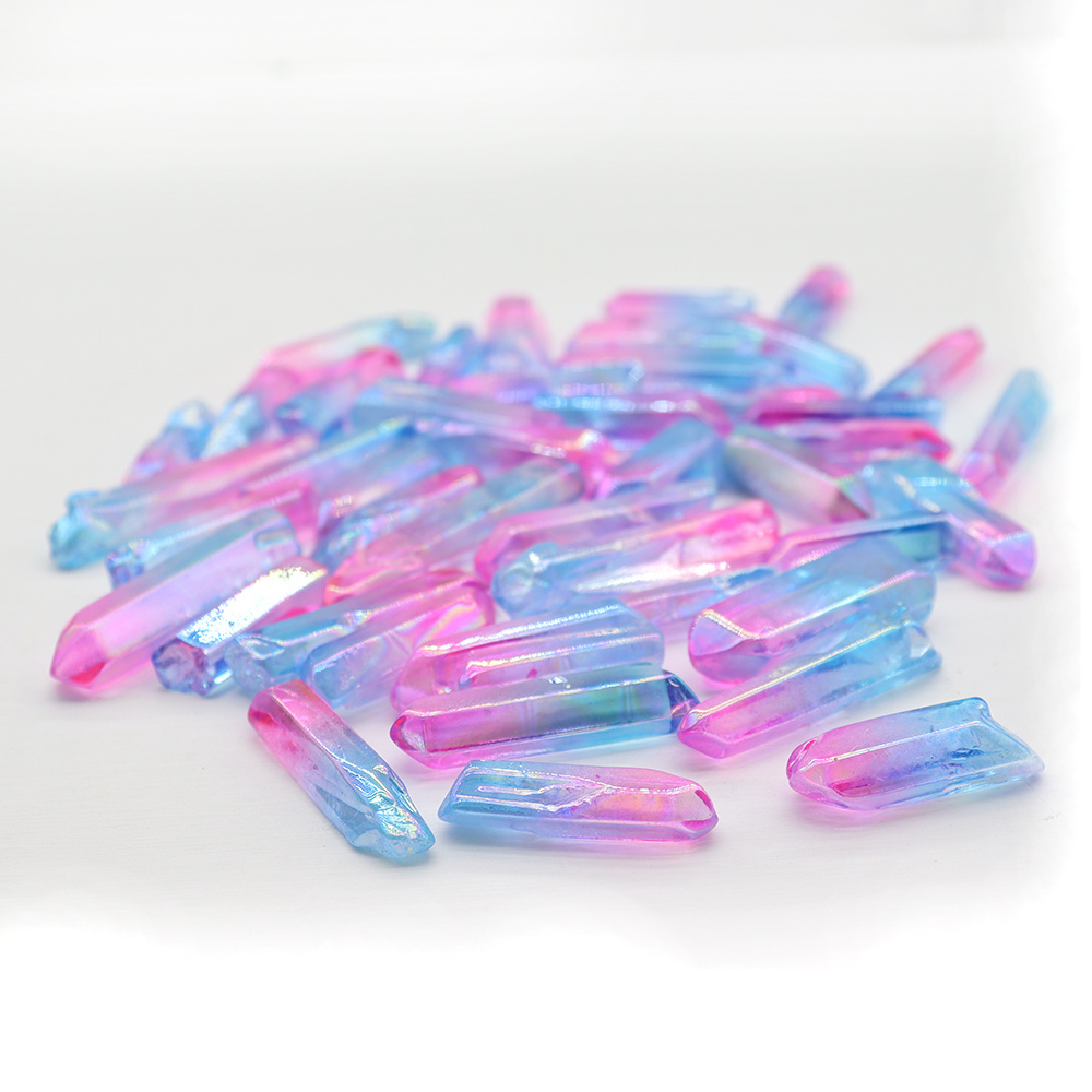 Pink and Blue Irregular Aura Quartz Healing Crystal Wand Pointed for Decoration