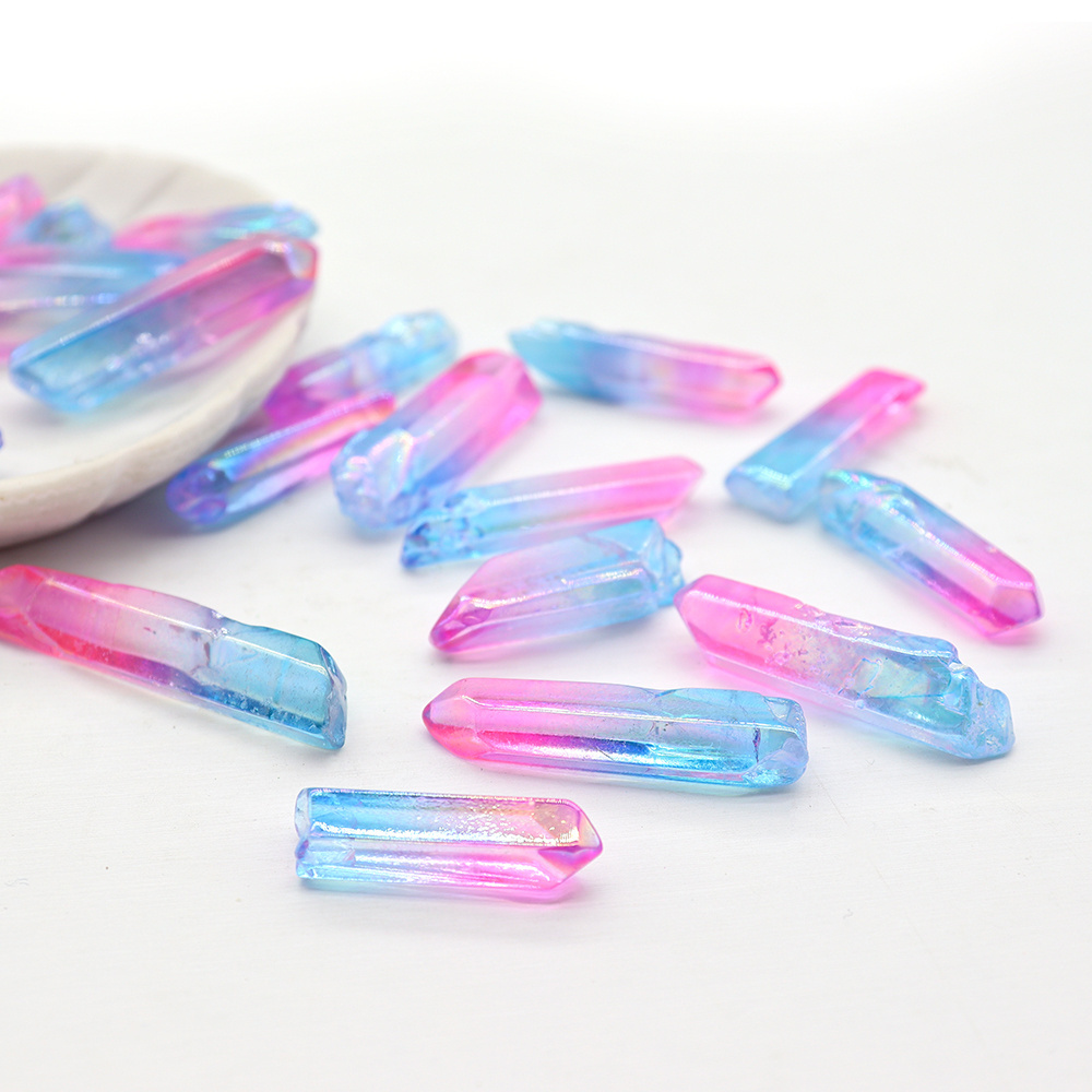 Pink and Blue Irregular Aura Quartz Healing Crystal Wand Pointed for Decoration