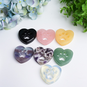 2.0" Mixed Quartz Carved Heart with Cat Paw Crystal Carving Bulk