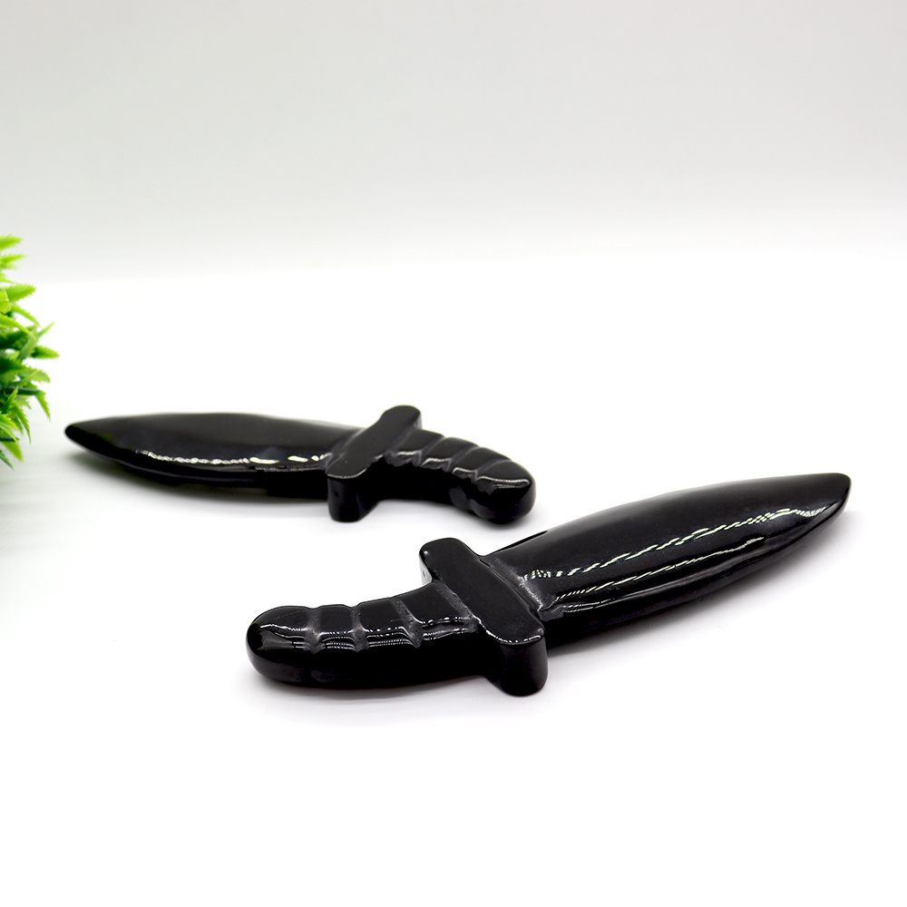 New arrival Folk Crafts Black Obsidian Crystal Carving Dagger Knife