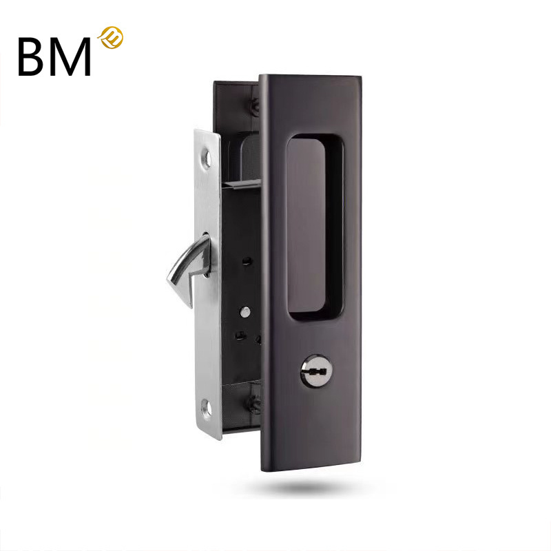 Key/ Bathroom/ Passage Modern Square sliding wooden door flush pull handle lock