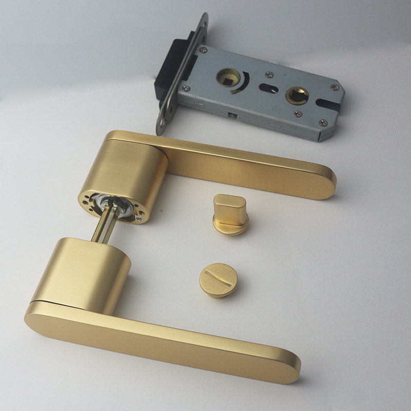 Bedroom bathroom privacy Brushed gold interior magnetic door lock with door lever handle