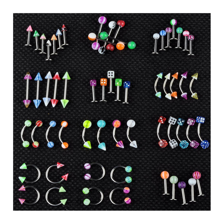 Acrylic Stainless Steel Eyebrow Navel Belly Lip Tongue Rings Nose Body Piercing Jewelry Bar Ring Wholesale