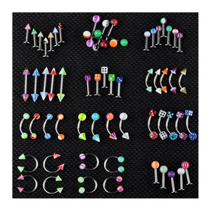 Acrylic Stainless Steel Eyebrow Navel Belly Lip Tongue Rings Nose Body Piercing Jewelry Bar Ring Wholesale