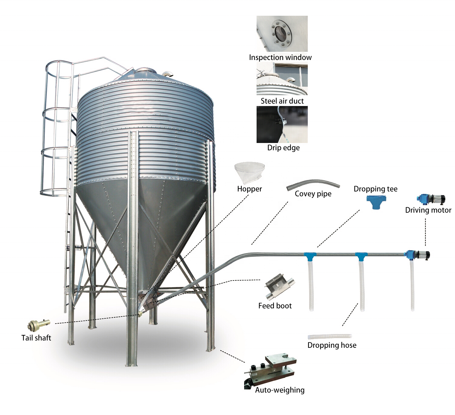 Customized Steel Chicken Feed Silo Small grain silo 3-30 ton capacity