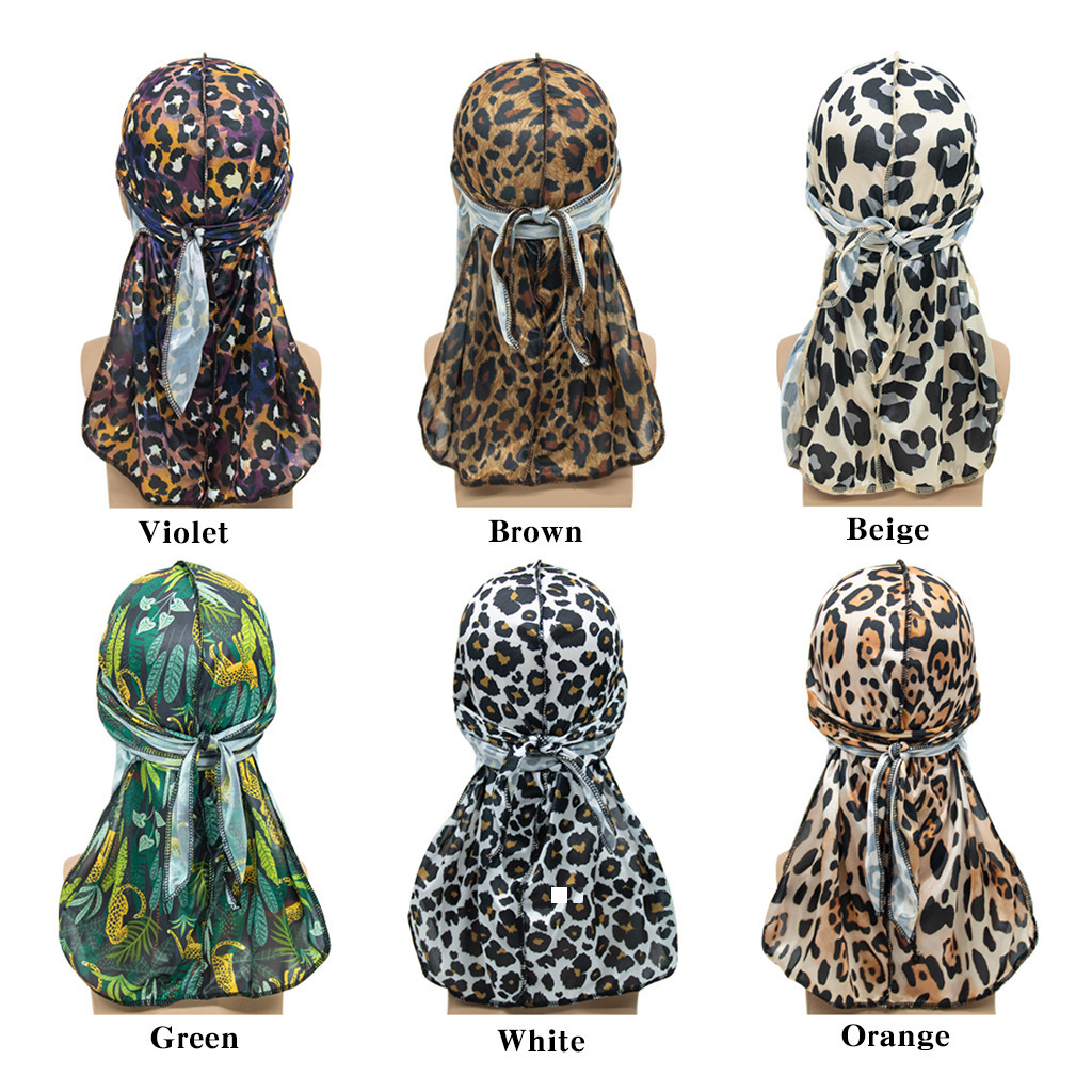 2021 High Quality Wholesale Custom Logo Designer Silky Satin Silk Du Rags Luxury Bandana Durags With Long Tail Head Wrap Stocked