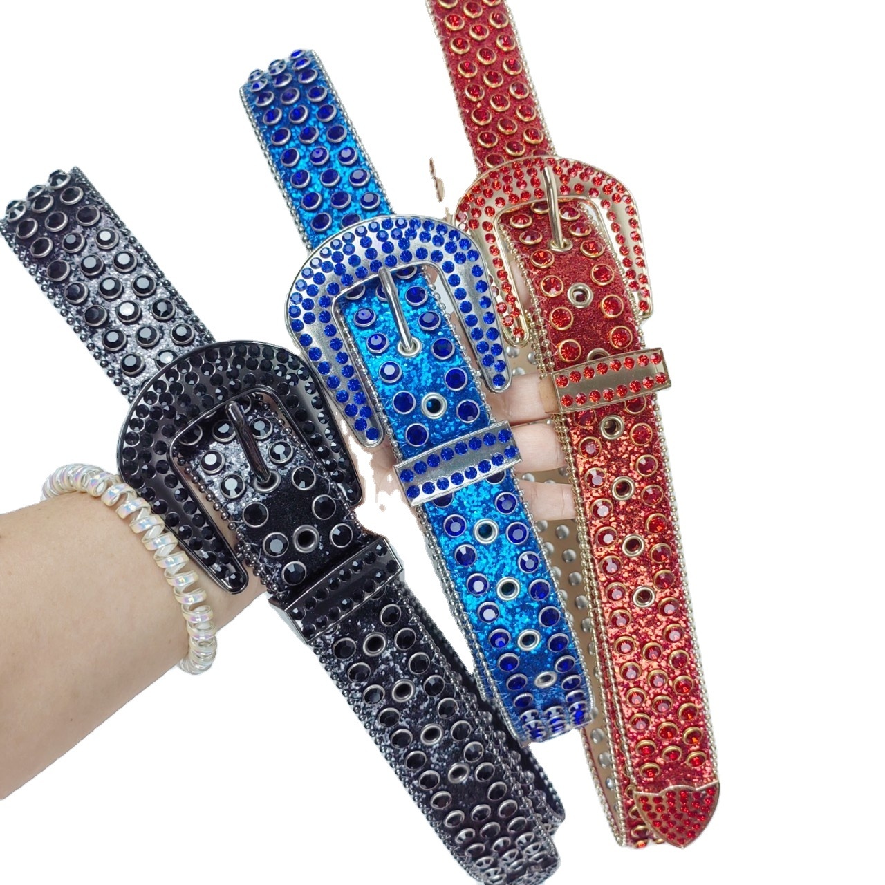 Fast Delivery Luxury Crystal Men Women Unisex Belt Diamond Studded Rhinestone Belts Western Sparkle Designer Leather Belts