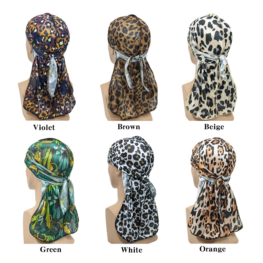 2021 High Quality Wholesale Custom Logo Designer Silky Satin Silk Du Rags Luxury Bandana Durags With Long Tail Head Wrap Stocked