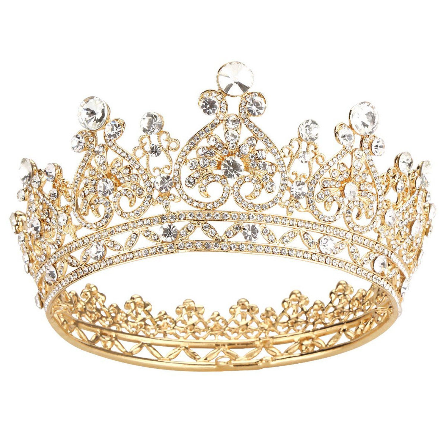 Wholesale Cheap Gold Women Crystal Headdress Prom Pageant Full Round Circle Crowns Vintage Baroque Discount Tiara Crowns