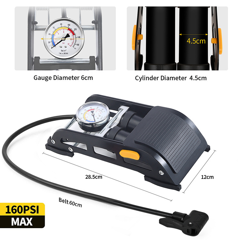 BM Portable High-Pressure bike Double-Cylinder with Pressure Gauge  Floor Pump for Cars and Motorcycles-Steel and Alloy Material