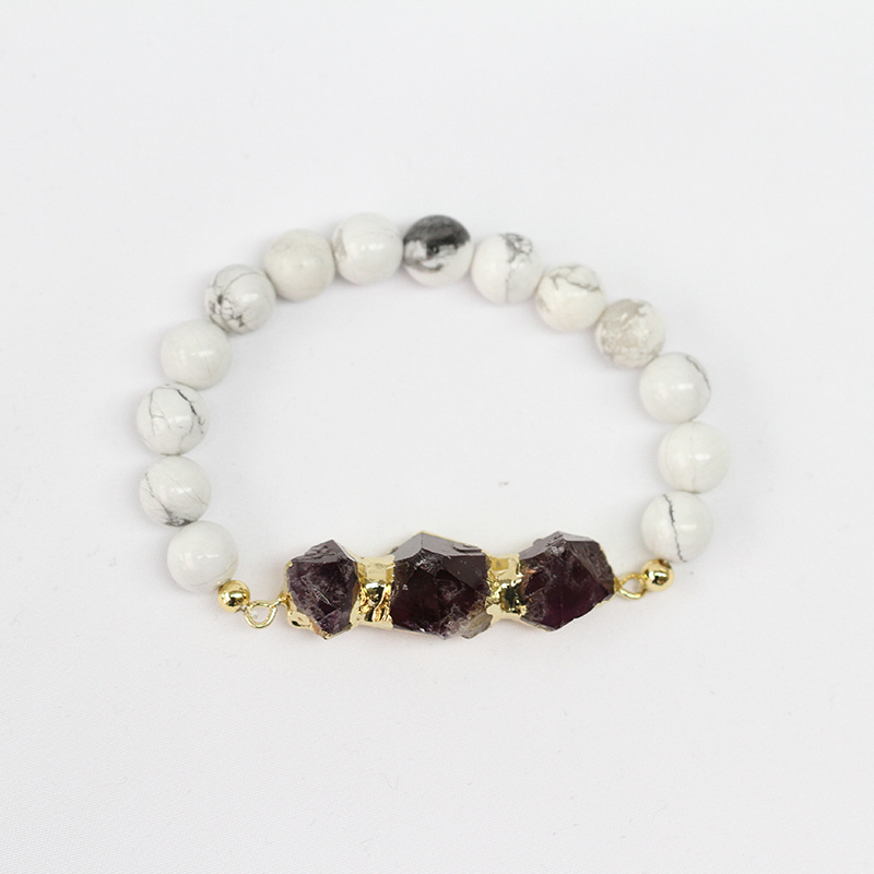 Gold Plated Amethyst Citrine Crystal Stone Charm Bracelets With Natural Stone Beads Stretch Bracelet