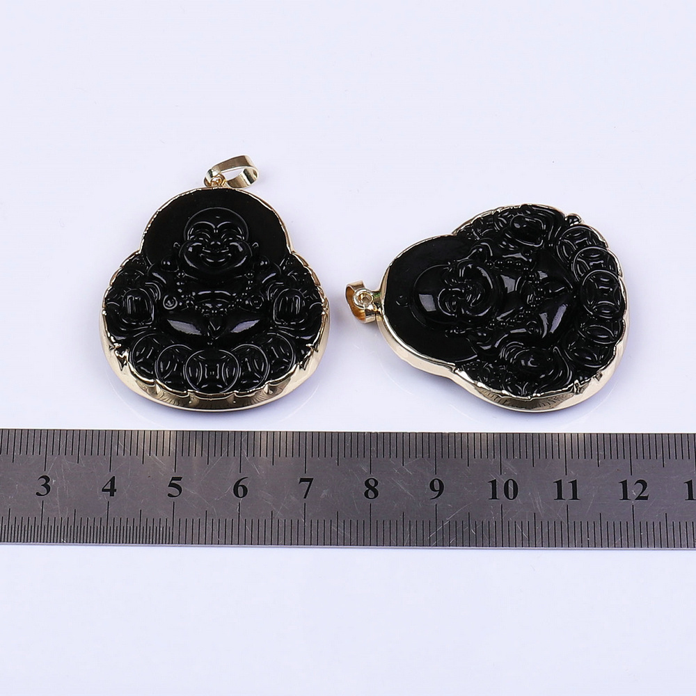 New Wholesale Crystal Obsidian Buddha Pendant Lucky Amulet Pendant Necklace Fine Jewelry for Women Men Sweater Chain