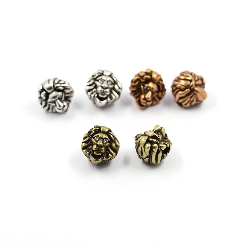 Fashion adjustable pave zirconia animal shaped beads alloy metal lion head charm beads for bracelet making