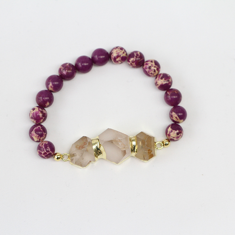 Gold Plated Amethyst Citrine Crystal Stone Charm Bracelets With Natural Stone Beads Stretch Bracelet