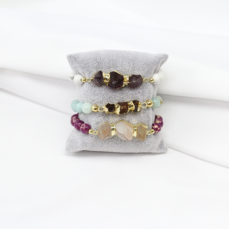 Gold Plated Amethyst Citrine Crystal Stone Charm Bracelets With Natural Stone Beads Stretch Bracelet