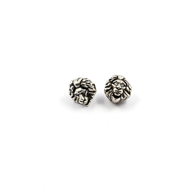 Fashion adjustable pave zirconia animal shaped beads alloy metal lion head charm beads for bracelet making