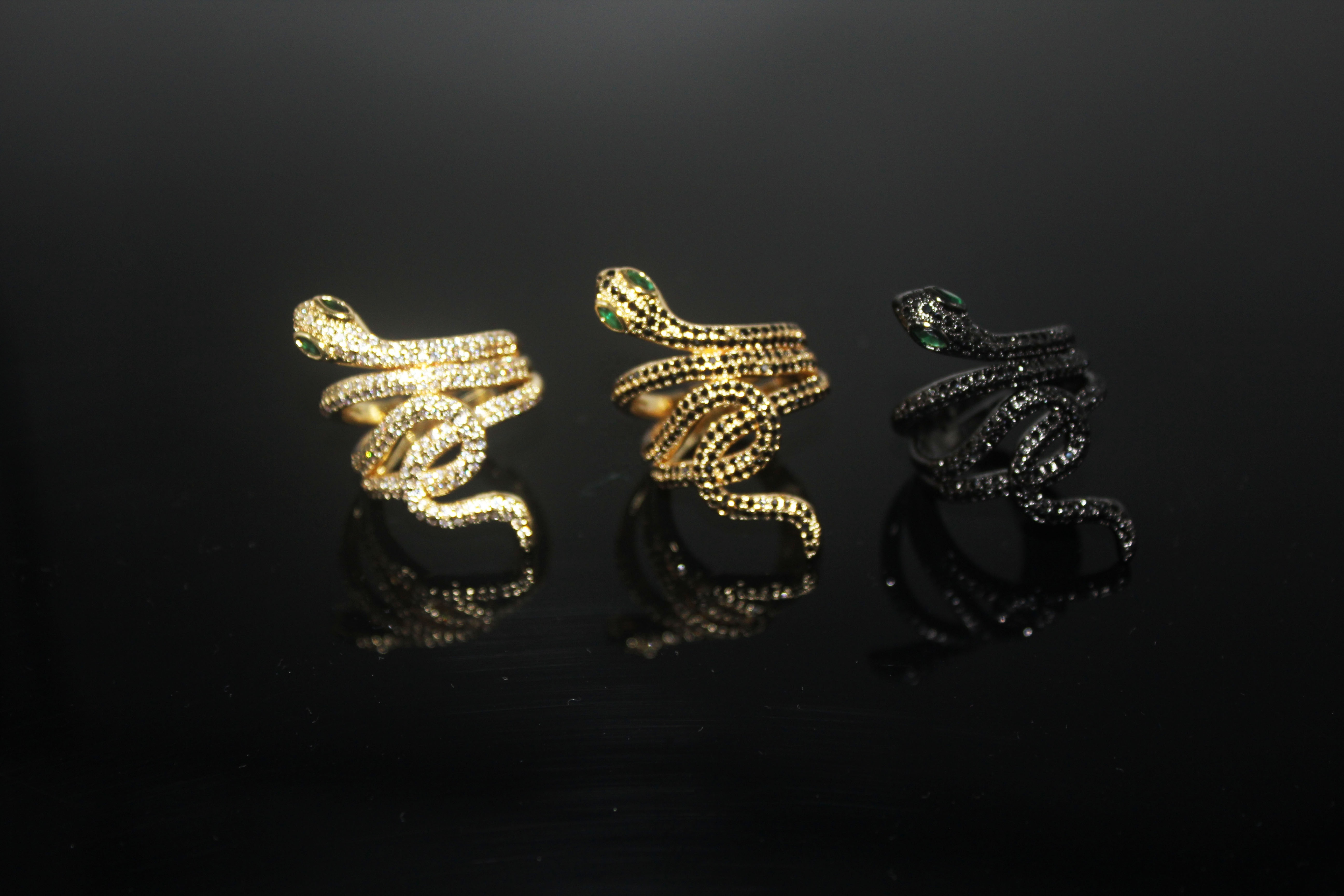 BMZ  Vintage gold heavy snake ring double layers vacuum IP gold plated snake rings fine snake bite tongue rings women