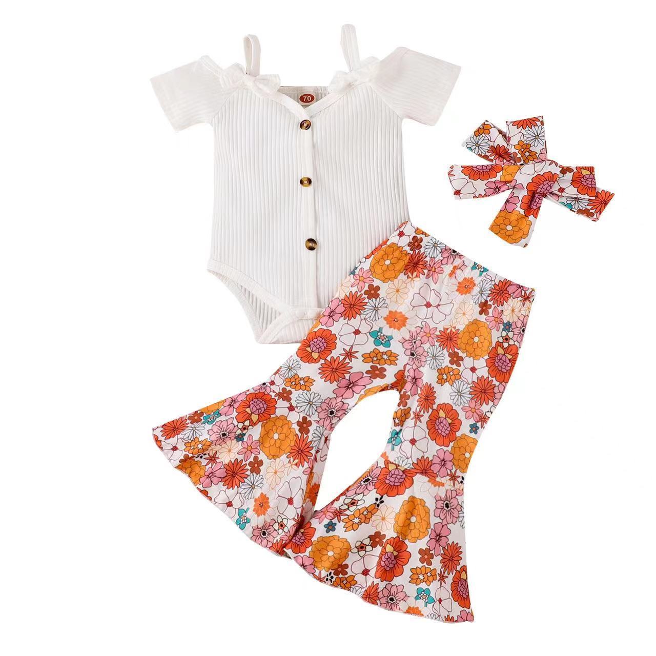 Summer baby pit strip sling outfit set, baby girl hoodie bell bottoms,two-piece top and trousers